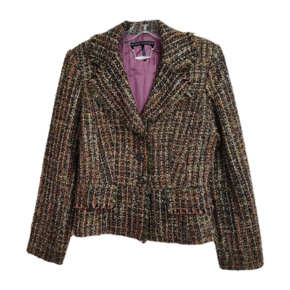Sandra Angelozzi Tweed Blazer Women's M (size 38) Brown Mix Button-up‎ Long Slvs